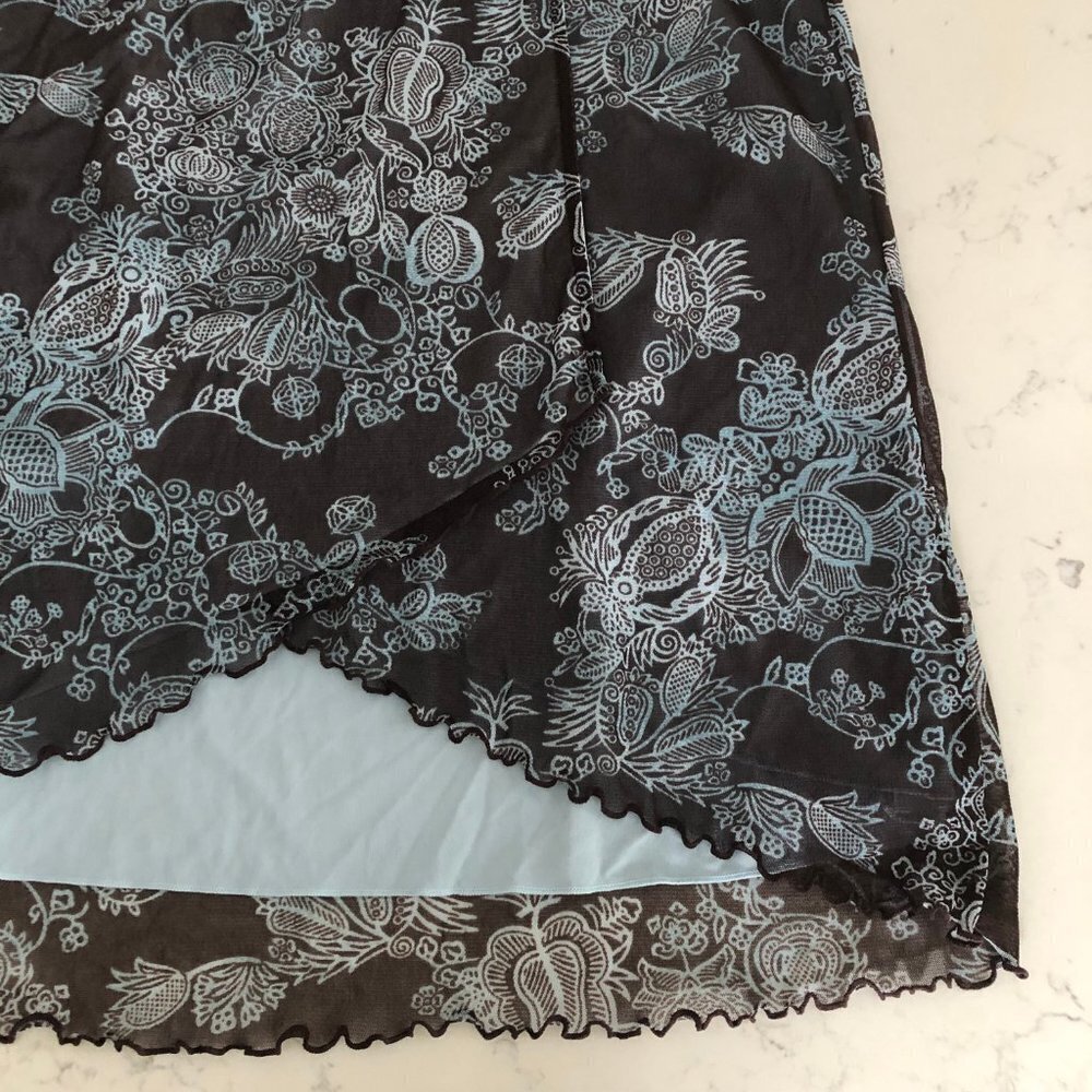 Mexx Sweet Pull On Lined Faux Wrap Floral Skirt Chocolate Brown + Blue Sz S NWT - Picture 5 of 15
